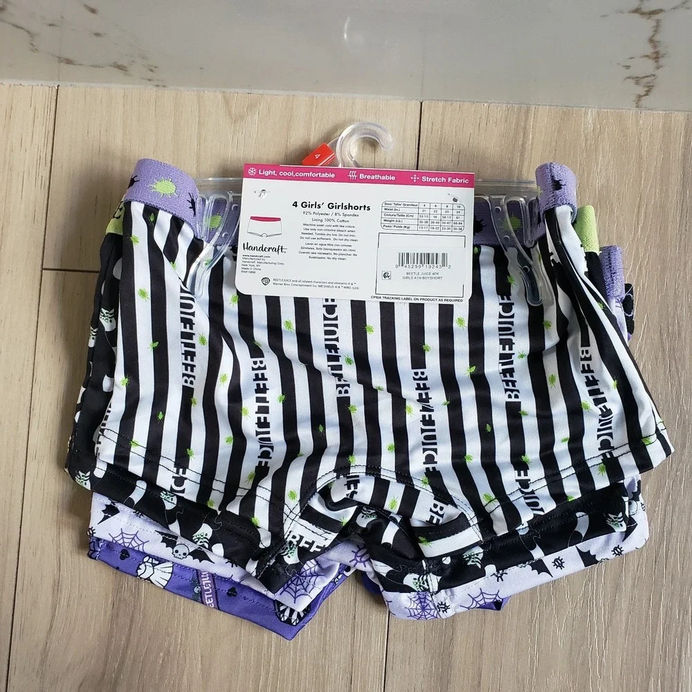 Beetlejuice Underwear Girls 4 Pack Athletic Boxer Brief Shorts Girlshorts NWT